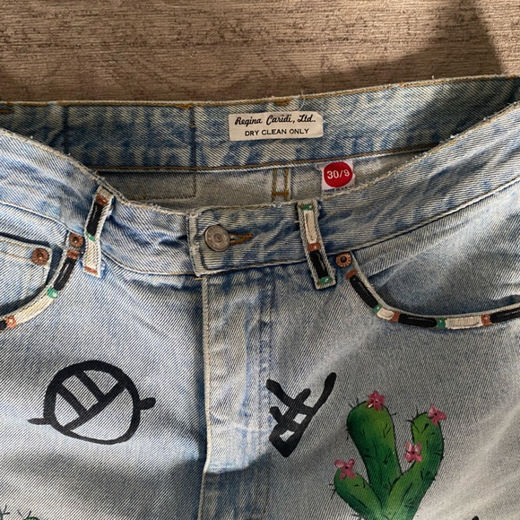 90’s Hand painted Italian vintage baggy straight leg jeans - Picture 2 of 4